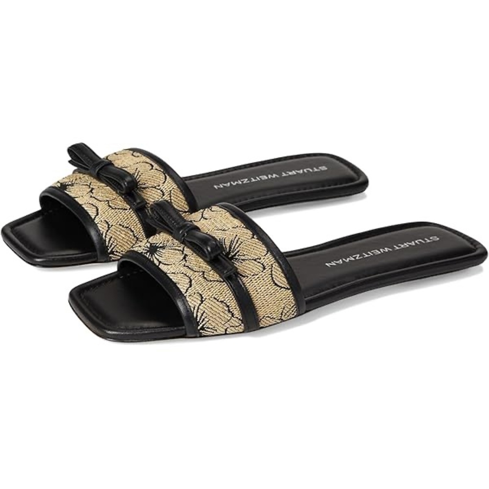 Stuart Weitzman Black and Tan Slide Sandals